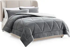 UGG Nita King Comforter Set with 2 Pillow Shams Plush Down Alternative Bedding, Soft Fleece Fluffy Comforter, Breathable Summer Bedding, Reversible 3 Piece Bed Set, Cali/King, Seal Grey