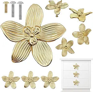 Remunkia 8-Pack Gold Drawer Knobs, Unique Flower Cabinet Knobs, Gold Knobs for Cabinets, Drawer Pulls Handles, Cabinet & Furniture Pulls Hardware for Dresser, Wardrobe, Closet (Petal, 8)