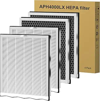 4 Pack APH4000 Replacement Filter Compatible with KNKA APH4000 Air Purifi-er, H13 True HEPA & Activated Carbon High-Efficiency Filter, Part No. APH4000LX