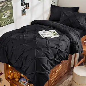 JOLLYVOGUE Twin XL Comforter Set 5 Pieces - Bed in a Bag Twin XL for All Season, Pintuck Bedding Comforter Sets with Comforter, Flat Sheet, Fitted Sheet and Pillowcases & Shams, Black
