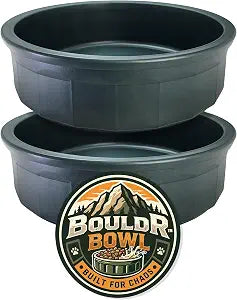 Pet Crock Bowl - 2 Pack  Thick Durable Plastic (Green, 48oz Large) Non-Tip Food & Water Dish for Dogs, Cats - Indoor/Outdoor - Chew Resistant, Easy Clean BouldrBowl by Healthy Surplus