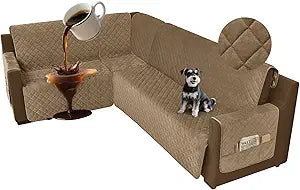 U Shaped Sectional Couch Covers for L Shaped Corner Sofa Waterproof 6 Piece Washable Sectional Sofa Cover Non Slip Velvet Couch Slipcover Protector for Dogs Pets (X-Large, Camel)