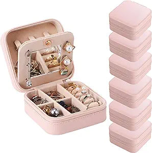 Hillban Bridesmaid Gifts Jewelry Box with Mirror, PU Leather Small Travel Jewelry Case Organizer Storage for Women Girls