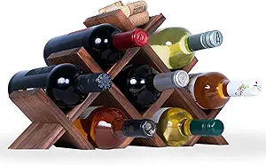 Rustic State Alella Countertop Wood Wine Rack for 8 Bottles Holder and Cork Storage Tabletop Butterfly Sleek Design Freestanding Organizer - Home, Kitchen, Dining Room Bar Dcor - Walnut