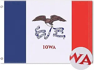Iowa State Flag 4x6 Ft Deluxe Full Embroidered Heavy Duty Polyester Durable IA Outside Flags with Sewn Stripes and Brass Grommets for Indoor/Outdoor