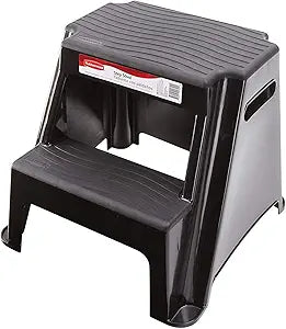 Rubbermaid 2-Step Molded Plastic Step Stool, Lightweight with Slip Resistant Treads and Non-Slip Feet, Black (Amazon Exclusive)