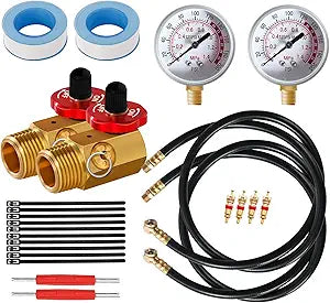 2PK 12Pc Air Tank Repair Kit, SUNROAD Air Tank Hose Assembly Kit Come with Pressure Gauge, Air Hose Connect, Aluminum Knob Air Tank Manifold,Cable Tie,Valve Core Tool and Valve Cores