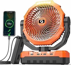 3-in-1 Camping Fan - Detachable Rechargeable Battery Operated Fan with Light & Hook for Tent, Outdoor - USB Table Fans with 4 Speeds for Picnic, BBQ, Fishing, Travel, Hurricane
