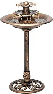 Alpine Corporation TEC106-BZ 35 Tall 3-Tier Pedestal Water Fountain with Birdbath in Vintage  Outdoor Garden Fountain for Yard, Patio, Deck Decoration, Bronze