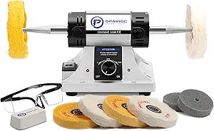 Jewelry Polisher - Adjustable Variable Speed Bench Grinder Polishing & Buffing Machine, Dental Buffer & Lathe - Includes 6 Cloth Wheels, 2 Abrasive Fiber Wheels, Safety Glass, Polish Compound