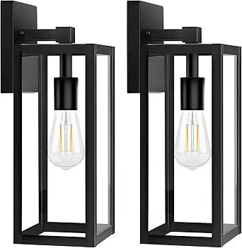 Brightever 2-Pack Outdoor Wall Light, Exterior Waterproof Wall Sconce Light Fixtures, 15" Black Outdoor Wall Lamp with Clear Glass for House, Porch, Front Door, Garage, Patio, Bulbs Not Included