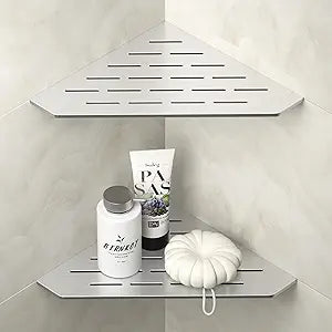 Corner Shower Shelf 10", Brushed 304 Stainless Steel Pentagonal Heavy Duty Floating Corner Sheves, Slot Design Recessed Bathroom Shelf for Tiled Wall 2 Pack