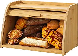 Natural Bamboo Kitchen Storage Roll Top Bread Box,Bread box for Kitchen Countertop
