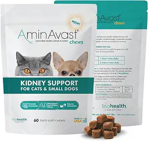 AminAvast Small Dogs & Cat Kidney Support - Promotes Healthy Kidney Support in Cats & Small Dogs - 300mg (60 Chews)