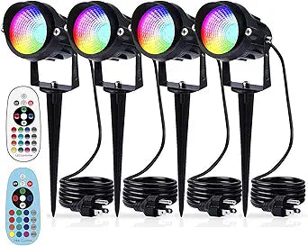 Halloween Landscape Lights with Remote Control 120V Landscape Lighting 12W RGBW Outdoor LED Spotlights Color Changing LED RGB Flood Spot Lights for Yard Garden Path Patio Tree Decorative
