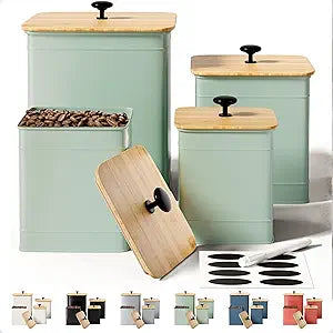 Kitchen Canisters for Countertop Set of 4 with Customizable Chalkboard Labels & Marker Pen - Big Iron Kitchen Canisters with Airtight Lids - Sage Green Canister Set - Flour and Sugar Containers