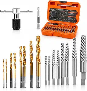 XEWEA 18PCS Spiral Screw Extractor Set with T-Handle Chuck, Easy Out Kit