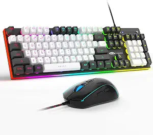 MageGee GT838 Gaming Keyboard and Mouse Combo, 104 Keys RGB Backlit Quiet Wired Keyboards for Laptop PC MAC, with Number Pad, Metal Panel, Anti-Ghosting, White Black