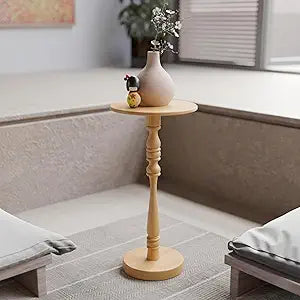 Relso Stambha Solid Wood Drink Table - 24" Tall Round Accent Side Table, Handcrafted Natural Finish, Mango Wood, Perfect for Living Room, Bedroom or Indoor Plant Stand, 12" Compact Top