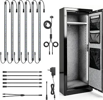 Gun Safe Light Kit, Door Sensor LED Light Bars, 5000K Daylight, 6-Pack 12-Inch Linkable Under Cabinet Lights with Power Adapter for Gun Safes, Closets, Toolboxes & Pantries