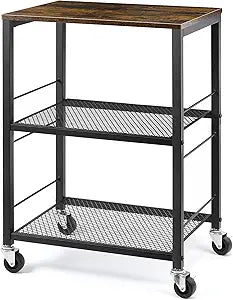LIANTRAL 3 Tier Rolling Cart, Brown Kitchen Carts on Wheels with Storage, Multifunctional Utility Cart for Kitchen, Bathroom, Living Room, Bar, Office