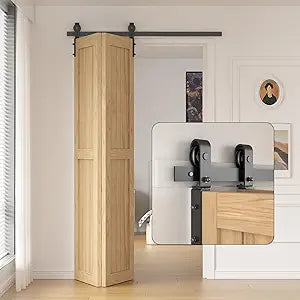 60" Bi-Folding Sliding Barn Door Hardware Kit,5FT Heavy Duty Track Roller Kit for Max 28"x 2 Doors,Smoothly and Quietly,Easy to Install,No Door Panel,Black