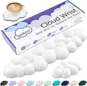 Sushret Cloud Wrist Rest Keyboard, Cloud Keyboard Wrist Pad Set with PU Leather Memory Foam, Cute Arm Rest for Palm Support, PC/Gaming Desk Accessories/Office Setup/Computer Hand Cushion - White