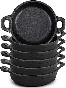 Ziliny Mini Cast Iron Skillets 5 x 5 x 1.3 Inch Cast Iron Pan Small Ramekin Set Black Casserole Dish Cookware Oven Safe Mini Skillets for Kitchen Indoor Outdoor Picnic (6 Pack)