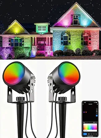 Ligency WiFi Smart Landscape Lights - Plug-in 12V Low Voltage Outdoor Spotlights with Alexa, 28.8ft Complete Kit, RGBW Dream Color, IP65 Waterproof LED Garden Lights for Yard, Tree, 2 Pack