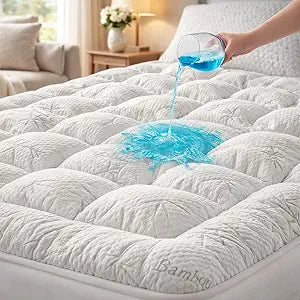 Waterproof Mattress Topper King - Extra Thick Breathable Bamboo Mattress Pad for Back Pain Relief, Up to 21 Inch Deep Pocket, Soft Cooling Cover for Hot Sleepers & Pets, Washable