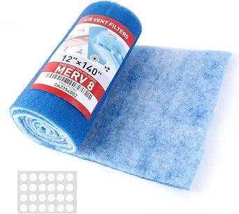 AQD 12" x 140" Air Vent Filters Kit - Cut to Size Floor Vent Filters for home. MERV 8 Electrostatic Air Filter Roll & Adhesive Hook Tape(30+ Filters)