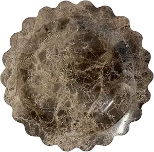 Marble Tray Round Scalloped Tray Small Serving Platter for Counter, Bathroom, Kitchen, Nightstand, Jewelry Ring Dish Holder (Coffee Net)