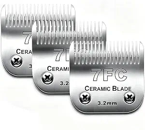 3pcs 7FC Blades Dog Grooming Replacement Blades Compatible with Andis Dog Clipper,Ceramic Blade & Stainless Steel Blade