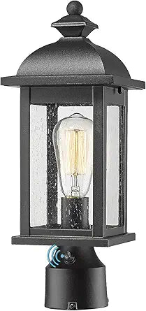 FEMILA Dusk to Dawn Outdoor Post Light, Waterproof Pole Lantern Light Fixture, Exterior Lamp Posts Outdoor Lighting for Garden Patio Yard Pathway Driveway, Clear Glass Panel, 4FD54P-PC BK