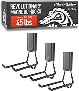 GATOR MAGNETICS MEGA 6 in Open Hooks, 45 lb Heavy Duty Magnetic Hooks for Steel Surfaces, Patented Easy-Release, Non-Slip Grip  Storage & Organization, Garage, Home Tools & Gear Storage  3 Pack