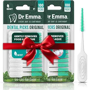 Dr. Emma Original Dental Picks Mint Soft Rubberized Tooth Picks Easy to Use Brush Picks 100Ct/Pack, 2 Packs (200Ct)