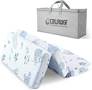 Trifold Pack and Play Mattress,Dual Sided Soft & Firm Memory Foam Breathable Portable Travel Pack N Play Mattress with Washable Cover,Snug Fit