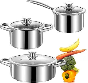 Stainless Steel pots and pans set, 6 Piece Nonstick Induction Kitchen Cookware Set, Works with Induction/Electric and Gas Cooktops, Nonstick, Oven Safe, Camping Cookware