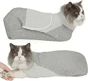 Cat Wrap for Cutting Nails, Self-Adhesive Cat Nail Clipping Restraint Bag, Anti-Scratch Cat Grooming Wrap Swaddle for Meds, SubQ Fluids, Ear Cleaning, Teeth Brushing & Vet Visits,Grey,M