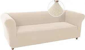 Turquoize Stretch Chesterfield Sofa Covers for Living Room Soft Sofa Couch Covers for 3 Cushion Couch Non-Slip Sofa Slipcover for Dogs Furniture Protector Feature Jacquard Fabric(Sofa, Biscotti Beige)
