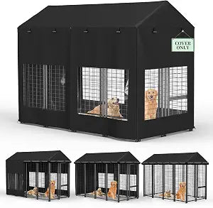 COSHNIBI Outdoor Dog Kennel Cover, Heavy Duty Waterproof Large Dog Cage Cover, Windproof UV Resistant, Fits for 8.1'Dx4.1'Wx6.1'H Dog Cages, Black