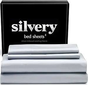 Silver Infused Bed Sheets Set - Award-Winning Self-Cooling Fabric with Self-Cleaning Silvery Technology that Stays Fresh 3X Longer for Hygienic Sleep