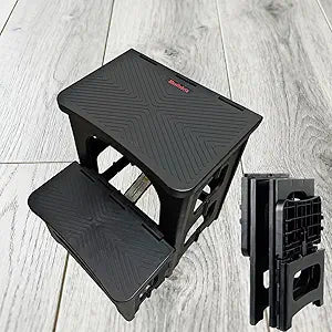 2-Step Folding Stool Ladder,Non-Slip Portable Collapsible Step Stool for Kitchen Bathroom Home RV Closet Office, 16.5" Heights, Holds 300 lbs,Foldable Lightweight Design only 4.6Ibs (Black)