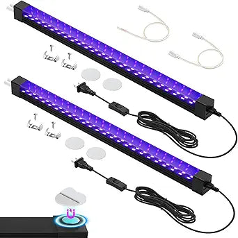 365NM UV Black Light Bar, 18W LED Blacklight Strip, 16inch Linkable UV Blacklights with Switch for Uranium Glass & Mineral Display, Glow Party, Halloween,2 Pack
