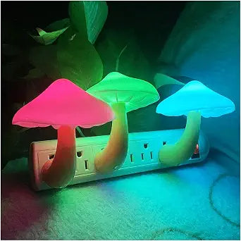 [3 Pack Plug-in LED Mushroom Night Light Lamp with Dusk to Dawn Sensor,Plug in Bed Cute Nightlight lamp Wall Baby Lights for Kids Children (7-Color)