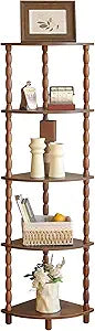 MaxSmeo Corner Shelf, 5-Tier Corner Bookshelf for Small Spaces, Stylish Corner Storage Display Shelves for Bedroom, Bathroom, Kitchen, Living Room (Rustic Brown)