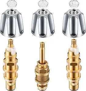3 Piece Metal Shower Knob and Ceramic Disc Cartridge Set, Compatible with Price/Pfister, Hot Cold and Diverter Faucet Handle Rebuild Kit with Shower Valve Stem(Polished Chrome)