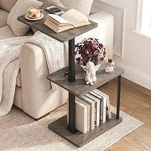 Faesun Swivel Side Table for Couch Arm, Height Adjustable C Table for Recliner or Bed, Tv Trays with Storage Shelf for Small Spaces- Small Nightstand Table for Living Room, Bedroom