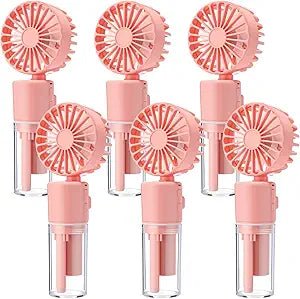 6 Pcs Portable Handheld Misting Fan Battery Operated with 4 Speeds Mini Water Fan Rechargeable Ideal for Travel Camping Outdoor Home Office Makeup Commute(Pink)