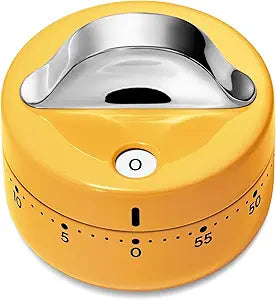 Caraway Mechanical Kitchen Timer - Stainless Steel 60 Minute Wind Up Timer - Side and Top Display for Cooking, Baking, and Daily Routines - Marigold